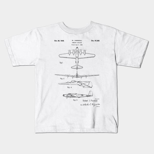 Bombing Airplane Patent Black Kids T-Shirt by Luve